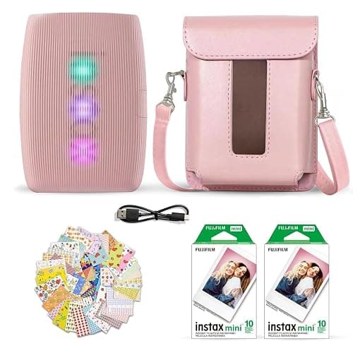 Fujifilm Instax Mini Link 3 Smartphone Printer Rose Pink + Fuji Film Value Pack (20 Sheets)+ Shutter Accessories Bundle, Incl. Protective Case, 20 Sticker Frames, USB Type C Cable - Image 1