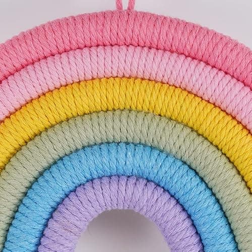 Honcas Rainbow Macrame Wall Hanging - Hand-Woven Cotton Tassel Tapestry Decor for Baby Room, Nursery, and Home Decor (Pink Rainbow) thumbnail 5