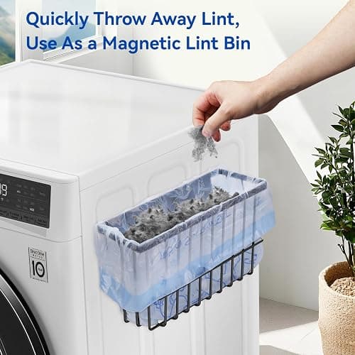 Laundry Room Organization and Storage Magnetic Dryer Ball Holder with Magnetic Hanger Holder, Magnetic Lint Bin for Washer Dryer, Iron Basket Dryer Ball Container, Magnetic Laundry Organizer (Black) thumbnail 7