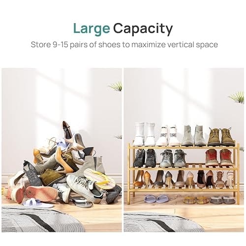 viewcare 3-Tier Long Shoe Rack, Bamboo Wood Shoe Rack for Closet, Entryway & Hallway, Stackable | Beautiful | Functional | Sturdy thumbnail 5