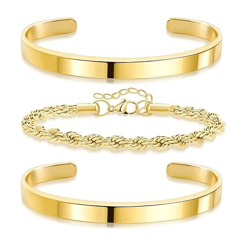 Gokeey Gold Bracelets for Women Non Tarnish Dainty 14K Gold Plated Bangle Cuff Bracelets Stack for Women,Waterproof Stackable Bracelet Gold Jewelry Trendy Gifts Adjustable - Image 1