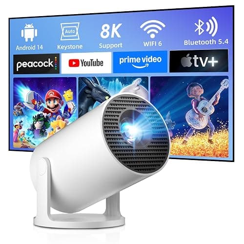 HY300PRO+ Smart 4K Projector WiFi Bluetooth, Salange Mini Projector Android 11.0,Short Throw Projector 1080P HD, Auto Keystone Correction, Outdoor Movie Projector Portable (Gray-white) - Image 1