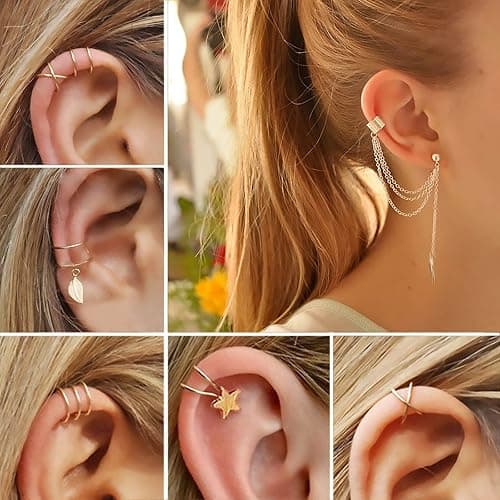 IFKM 36 PC Silver Plated Jewelry Set With 3 Necklace, 12 Bracelet, 7 Ear Cuffs Earring, 14 Knuckle Rings For Women Girls Valentine Anniversary Birthday Friendship Gift thumbnail 6