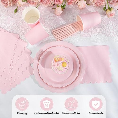 125 Pcs Pink Paper Plates and Napkins, Light Pink Party Supplies Include Scalloped Plate Napkins Cups Paper Straws for Baby Shower, Wedding, Birthday thumbnail 4