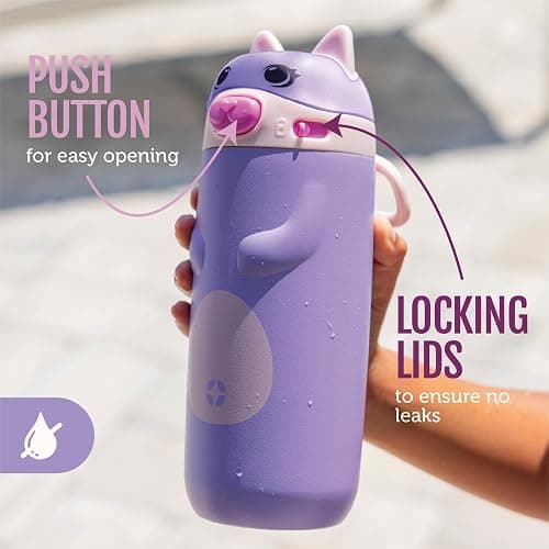 Ello Ellies 12oz Vacuum Insulated Stainless Steel Kids Water Bottle with Straw and Built-in Carrying Handle and Leak-Proof Locking Lid for School Backpack, Lunchbox and Outdoor Sports, Dog thumbnail 4