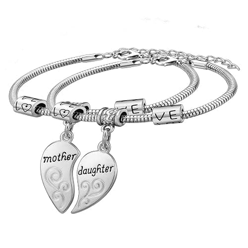 YEEQIN 2PCs Matching Heart Mother Daughter Bracelets Mother Daughter Jewelry Set Gift for Mom or Daughter thumbnail 5