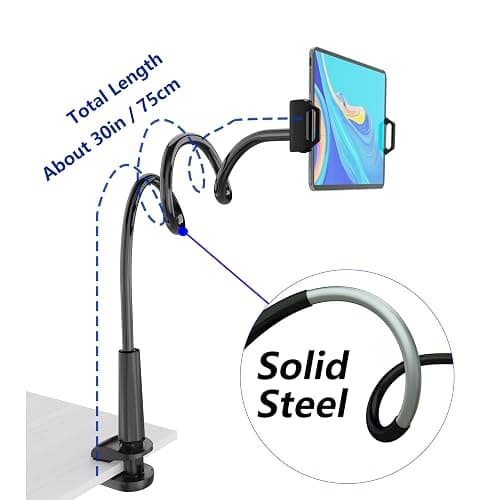Tablet Stand Holder, Mount Holder Clip with Grip Flexible Long Arm Gooseneck Compatible with ipad iPhone/Nintendo Switch/Samsung Galaxy Tabs/Amazon Kindle Fire HD - Black thumbnail 2