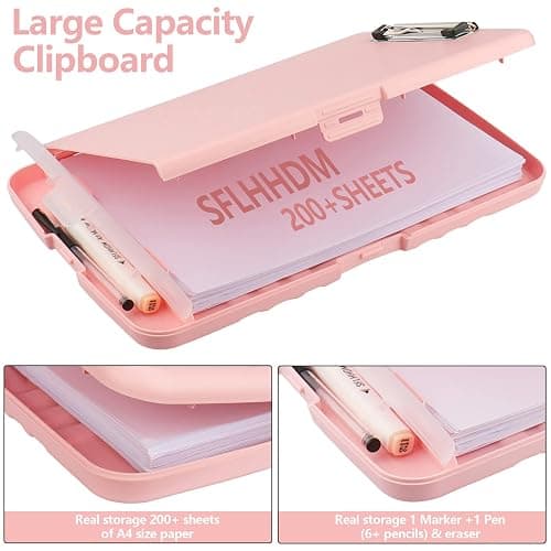 SFLHHDM Plastic Clipboard with Storage, High Capacity Clip Boards 8.5x11 with Storage, Heavy Duty Nursing Clipboard Folder, Cute Clipboards, Letter A4 Size Clipboards with Storage for Teachers, Nurse thumbnail 3