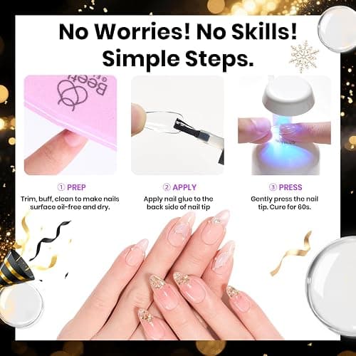 Beetles 9 in 1 Gel Nail Glue for Acrylic Nails Tips, 2 Pcs 10ml Super Strong Nail Glue for Clear False Nails Tips Base Coat Rhinestones Blooming Art Christmas Nails Long Lasting U V Light Cure thumbnail 5