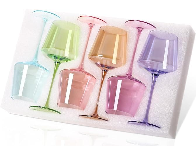 Physkoa Colored Wine Glasses Set of 6-16oz Hand Blown Crystal Colorful Wine Glasses with Long Stem, Multicolor Wine Glass for Wine Lovers, Mother's Day, Wedding, Birthday Gifts for Women - Image 1