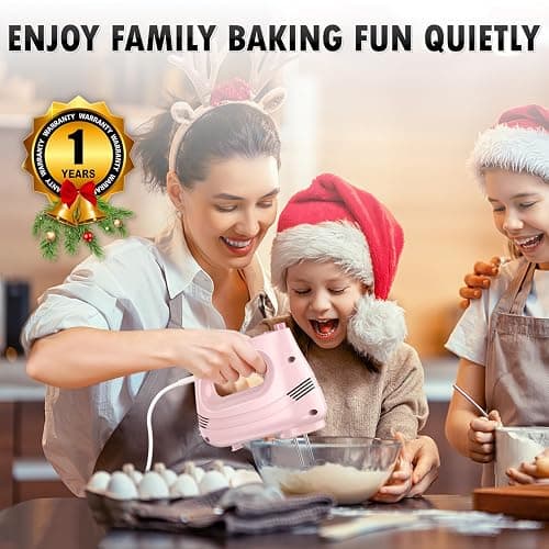 GUALIU Electric Hand Mixer with Stainless Steel Whisk, Dough Hook Attachment and Storage Bag, Handheld Mixer for Baking Cakes, Eggs, Cream Food Mixers. Turbo Boost /5 Speed Kitchen Blender PINK thumbnail 3