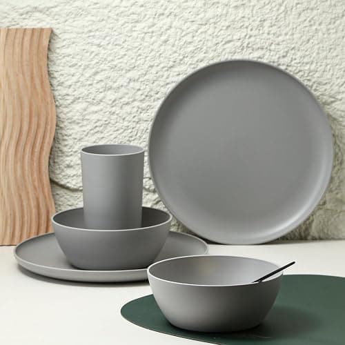 YARRGGU 24-Piece Dinnerware Set, Service for 8, Unbreakable Plates and Bowls Set, BPA-Free, Dishwasher Safe, Gray Tableware for Kitchen, Party and Picnic thumbnail 4