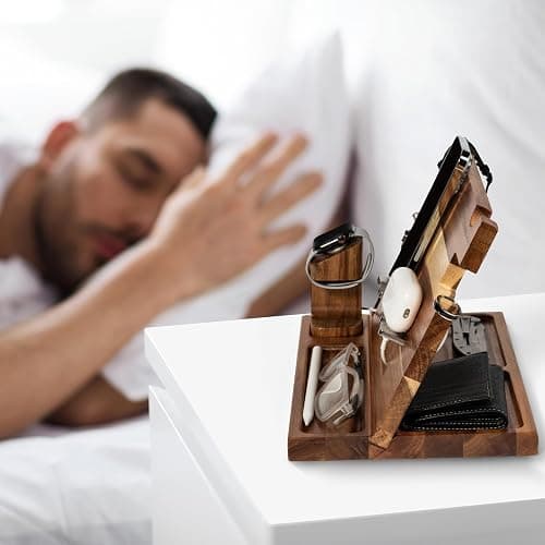 Orchers Wood Phone Docking Station for Men, Nightstand Organizer, Gifts for Dad from Daughter Son Wife, Christmas Anniversary Birthday Gift Ideas for Husband Him thumbnail 5