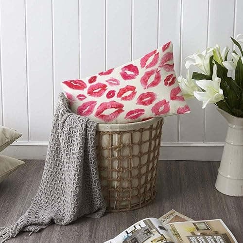 TKS MITLAN Lips Prints Throw Pillow Case Cushion Cover Kiss Lipstick Mouth Red Smooch Linen Couch Bed Sofa Car Waist Cushion Cover 12 x 20 inch - 20" x 12" (Pack of 1) - Lips Prints thumbnail 6