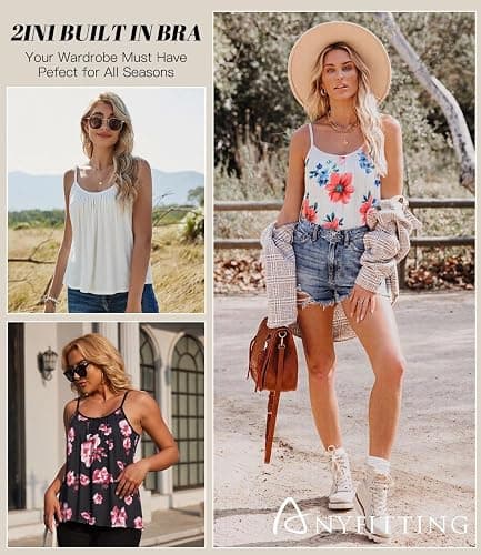 Camisoles for Women with Built in Bra Adjustable Strap Tank Tops Cami Sleeveless Summer Tops for Workout Sleeping Traveling thumbnail 6