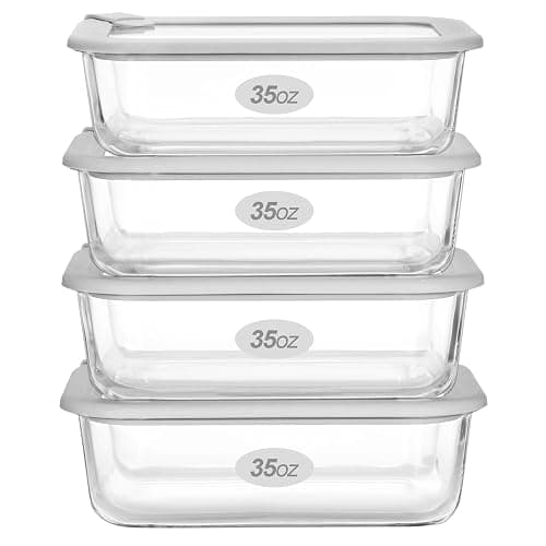 EcoEvo Glass Food Containers with Glass Lid, Microwave Safe Food Storage Container Set, 4 Pack of 35oz, Large Size Airtight Storage Set with Leak Proof Lids, Meal Prep Containers - Image 1