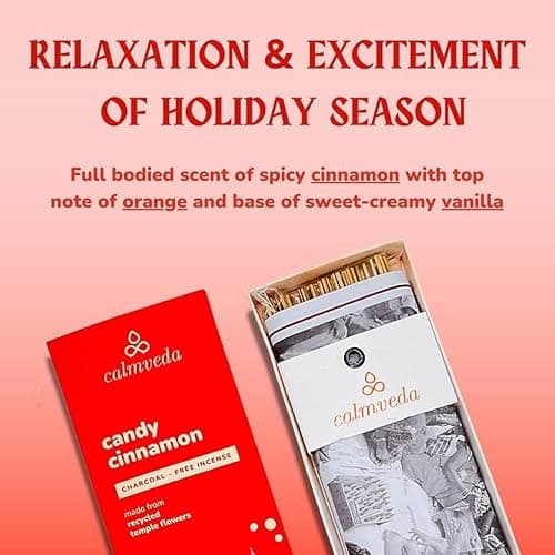 Christmas Candy Cinnamon Incense Sticks - 80-Pack Spicy, Sweet Fall Incense | Charcoal Free, Handmade from Upcycled Flowers, IFRA compliant Fragrance - Spiced Cinnamon with creamy Vanilla and Tangerine thumbnail 2