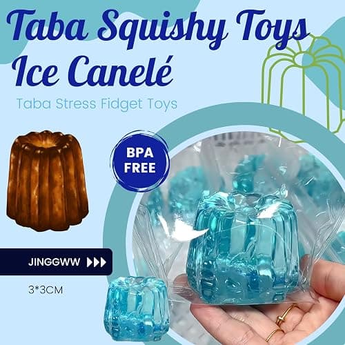 JINGGWW Ice Blue Canelé Squishy, Kawaii Stress Relief Toy, Soft Jelly Dessert Fidget for Office, Bedroom Decor & Gift Collection thumbnail 4