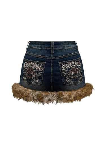 WDIRARA Women's Plus Size Leopard Fuzzy Mini Denim Skirt Y2k Bodycon Jean Skirts - Image 1