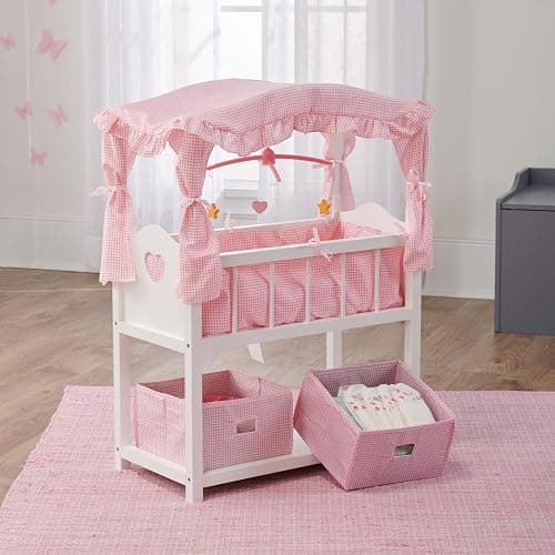 Badger Basket Doll Crib with Bedding, Storage Baskets, Mobile & Personalization Kit - Ideal Nursery Set for Dolls Up to 22 Inches, Best for Doll Accessories & Playtime - White/Pink thumbnail 7