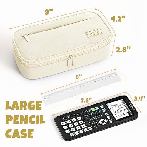 SUNEE Cute Pencil Case, Large Capacity Pencil Pouch, 900D Oxford Big Storage Office Organizer for Stationery, Zipper Pen Bag Makeup Bag, Back to School Supplies for Teen Girls Boys Women Men, Beige thumbnail 3