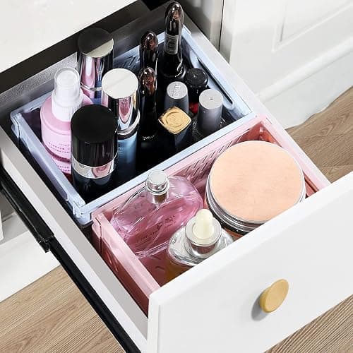 Weraher Plastic Baskets for Desk Organizing, Drawer Organizer, 2 Medium+2 Small Durable Folding Storage Crate for Home Kitchen Classroom Office Bedroom and Bathroom (Pink) thumbnail 7