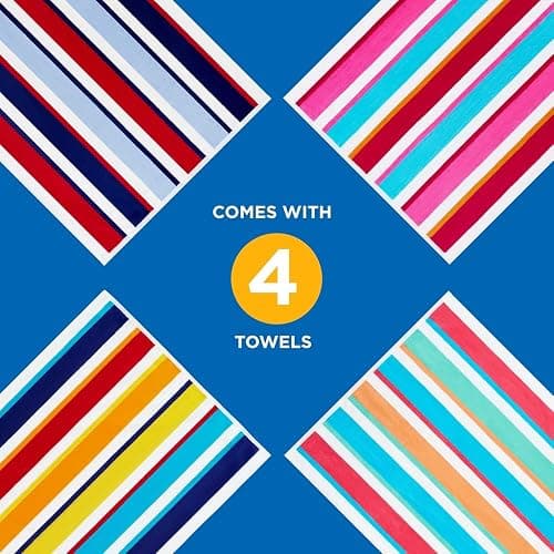 Ben Kaufman Joey Velour Colored Classic Multi-Color Stripe Beach & Pool Towel - Large Cotton Towel - Soft & Absorbant - Assorted Colors - 32” x 62” - 4 Pack thumbnail 7