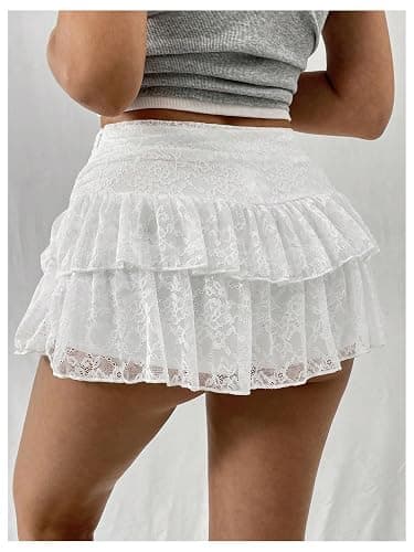 SHENHE Women's Y2K Lace Mini Skirt with Shorts A Line Hight Waisted Ruffle Skirt Skort thumbnail 2