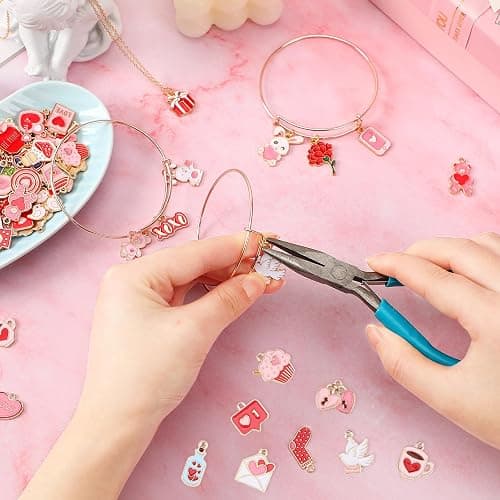 SANNIX 110pcs 55 Pairs Valentine's Day Charms - Gold Enamel Heart Charms - Pink, Red, White - DIY Craft Bracelets, Necklace, Earrings - Jewelry Making - Valentine's Day Gifts thumbnail 5