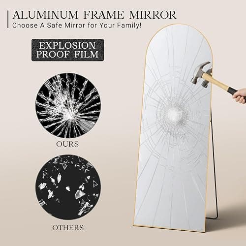 MISSDAY 64"x21" Arched Full Length Mirror, Full Body Mirror with Stand, Floor Mirror Long Free Standing, Leaning or Hanging, Aluminum Thin Frame Wall-Mounted Mirrors Wall Mirrors for Bedroom, Gold thumbnail 5