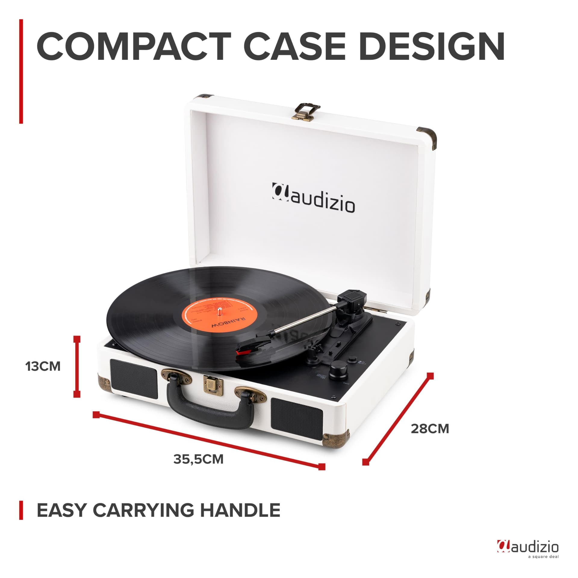 Audizio RP116 Turntable Briefcase Record Player | USB & Bluetooth Retro Record Players for Vinyl with Speakers | 3 Speeds | Convert Retro Vinyl to mp3 via USB | RCA Output/AUX 3.5mm (Crème) thumbnail 9