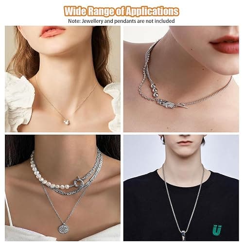 Fesorsi Silver Necklace Chain for Jewelry Making, 46ft 6 Style Rolled Steel DIY Jewelry Chain Roll Bracelet Bulk Link Plated Permanent for Earring Anklet Craft with Jump Ring, Lobster Clasp, Pliers thumbnail 4