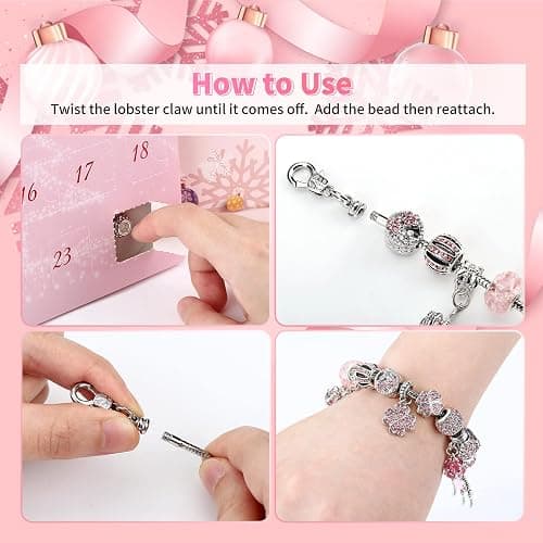 Naler Advent Calendars 2025, Advent Jewelry Pendant Charms Gift for Girls Women DIY Fashion Bracelet Necklace Xmas Countdown Countdown Calendar Gifts, Pink thumbnail 4