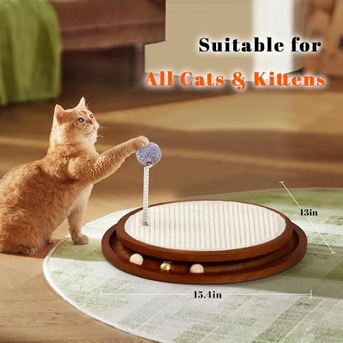 LMUGOOS Cat Scratcher, Cat Natural Sisal Scratching Pad, Kitten Interactive Toy with Ball Track Spring Ball for Chasing Hunting Mental Physical Exercise Puzzle thumbnail 6