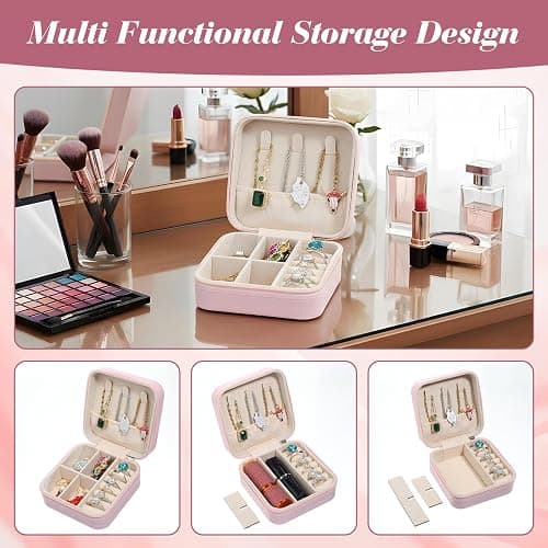 Douaowoc 10 Pack Travel Jewelry Box Mini Jewelry Case Bridesmaid Gifts Jewelrys Box, PU Leather Small Jewelrys Case Organizer Storage for Rings Earrings Necklaces, Beauty Gifts for Women Girls (Pink) thumbnail 6