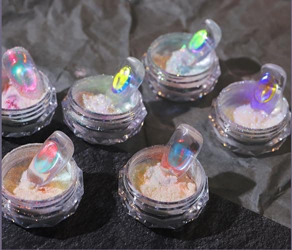 Ice Transparent Aurora Nail Powder Neon Rainbow Holographic Chameleon Powder Multi Chrome Iridescent Pigment Pearlescent Nail Art Glitters (6 Boxes Transparent) thumbnail 4