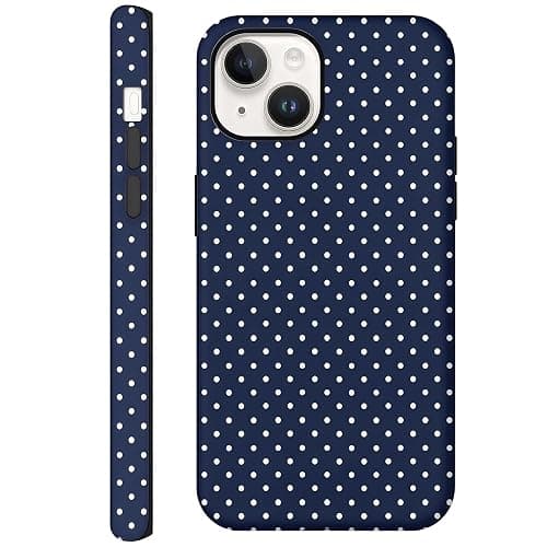 Aleviker Case for iPhone 13, Glossy Hybrid 2-Layer Hard Shell, Aesthetic Scratch Resistant Cover, Navy Blue Polka Dot - Image 1