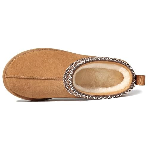 bebealy Genuine Suede Fuzzy Slippers for Women Winter Warm House Shoes Cozy Mini Boots for Indoor Outdoor thumbnail 5