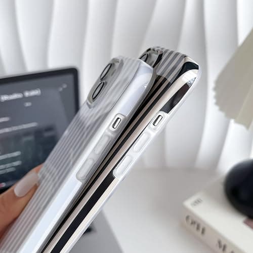 Yeddabox for iPhone 14 Case Cute Striped Phone Case Soft TPU Slim Shockproof Phone Cover for Women Girls, Blue and White thumbnail 4
