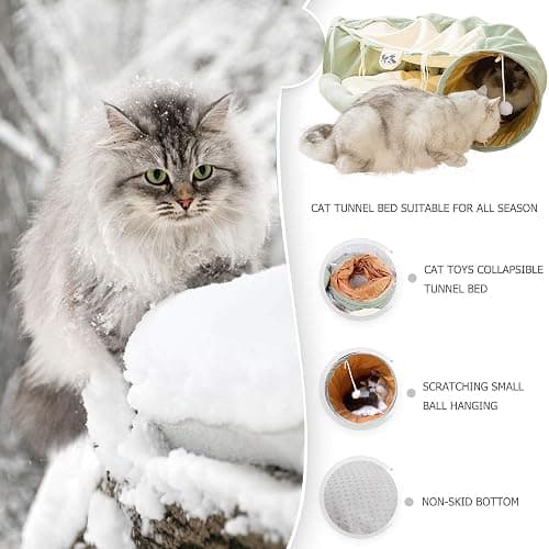 KUCDBUN Cat Tunnel Bed, 2-in-1 Collapsible Cat Tunnel Tubes Toys with Removable Mat for Pet Cats Kittens Puppies Rabbits Bunnies Ferrets (Matcha) thumbnail 2