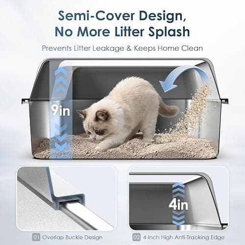 Suzzipaws Stainless Steel Litter Box with Lid, 17.3”×13.4”×9" Kitty Litter Box for Kittens & Small Pets, High Sides Metal Cat Litter Box for Leak Proof, Easy to Clean, Non-Stick, Odor Control thumbnail 2
