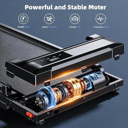 Walking Pad Treadmill for Home - Folding Treadmills with Handle Bar Portable Compact Fold up Indoor Foldable Handles Electric Walk Pads Small Spaces Mini Running Quiet Under Bed Office thumbnail 3