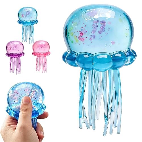 Jellyfish Squishy,Jellyfish Design Squeeze Stress Ball,Drop Malt Sugar Balls for Anxiety Stress,Sensory Toy with a Super Solid Squish for Adult (Blue) - Image 1