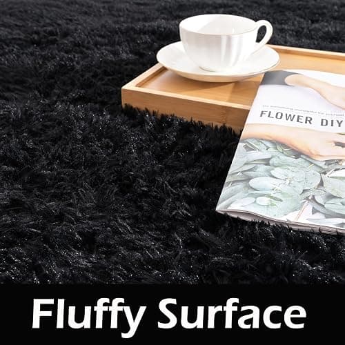 HOMORE Black Rug for Bedroom 4x6 Furry Carpet for Boys Girls Shaggy Fuzzy Rugs for Living Room Non Slip Large Rug for Kids Dorm Home Decor thumbnail 4