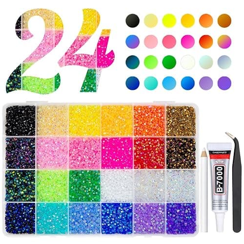 qiipii 24 Color 3mm Jelly Resin Rhinestones for Bedazzling Crafting Flatback Stones Bedazzler Kit Colorful Gems Diamonds Charms for Nails Eyes Face Makeup Tumblers Bottles DIY Crafts Shoes Phones - Image 1
