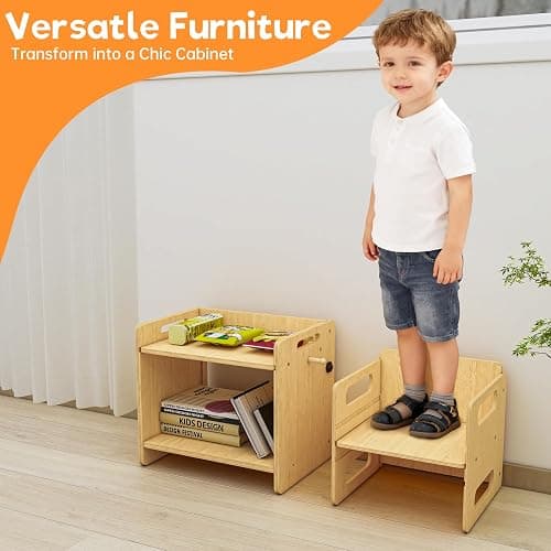 Acenova Montessori Weaning Table and Chair Set, Wooden Weaning Toddler Kids Table with Hook for Toddlers, Montessori Furniture for Reading, Snacks, Play, Learning & Activity Time Kids Toddler Desk thumbnail 7