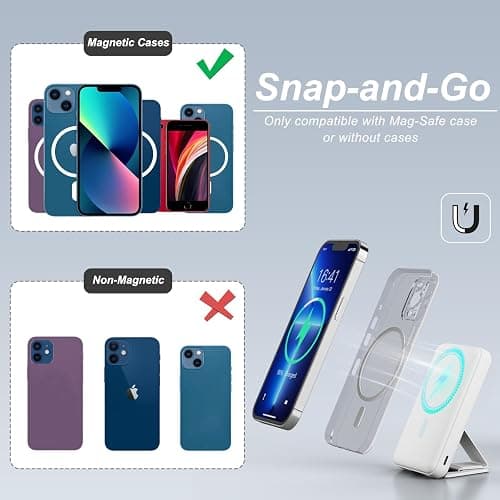 AOGUERBE Magnetic Power Bank, for MagSafe Charger Portable 10000mAh Battery Pack PD 22.5W Fast Charging, Foldable Wireless Power Bank with USB-C LED Display for iPhone 17/16/15/14/13/12 Series thumbnail 5