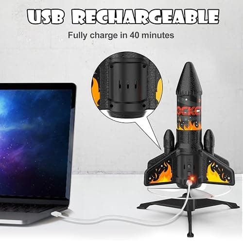 Ovaasy Rocket Launcher for Kids, 200 ft Self Launching Motorized Rocket Toy with LED and Safety Parachute Land, Outdoor Toys Cool Birthday for Boys Ages 8-12 (Orange) thumbnail 6
