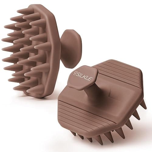 SILKLE Silicone Scalp Scrubber - Massage Shampoo Brush, Soft Bristles for Hair Growth & Dandruff Removal - Ergonomic Design, Wet & Dry Use, Deep Cleansing Scalp Exfoliator for All Hair Types - Brown - Image 1