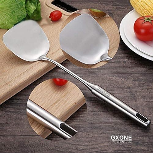 Wok Spatula Stainless Steel, Wide Metal Spatula with Hollow Long Handle Wok Utensils,Silver/14.7Inch thumbnail 2